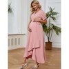 Coolmee Maternity Puff short Sleeve Maxi Dress V Neck Pregnancy Dresses for Baby Shower Photoshoot - 3 of 4
