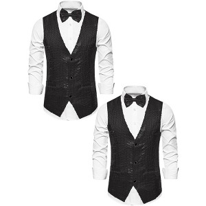 Lars Amadeus Men's Sequin Sleeveless Party Prom Waistcoat with Bow Tie 2 Packs - 1 of 4