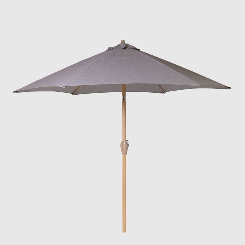 9 Round Patio Umbrella Duraseason Fabric Gray Light Wood Pole Threshold Target