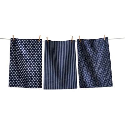 tag Dark Blue Stars & Stripes Dishtowel Set of 3 Kitchen Towel Cotton Machine Washable, 18 x 27 inch