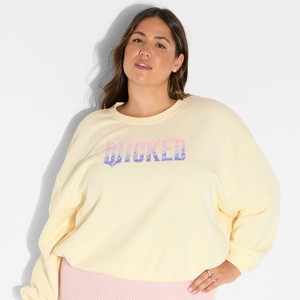 Women's Wicked Butterfly Pearl Graphic Sweatshirt - Cream - 1 of 3