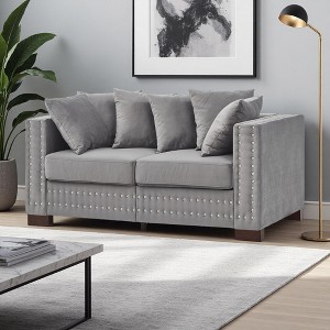 60.5" Velvet Loveseat Sofa with Storage & Square Arms - 1 of 4