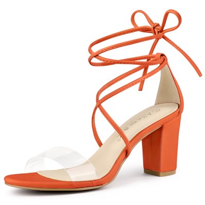 orange lace up chunky heels