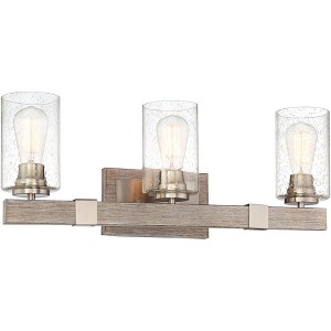 Franklin Iron Work Poetry Farmhouse Rustic Wall Light Brushed Nickel Wood Grain Hardwire 23 1/2" 3-Light Fixture Clear Seedy Glass Shade for Bedroom - 1 of 4