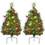 Costway Set of 2 24in Battery Powered Pre-lit Pathway Christmas Trees Outdoor Decoration
