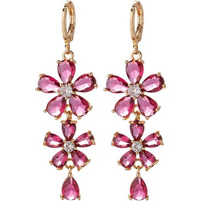 Vuskdtei18K Gold Plated Flower Dangle Earrings for Women, Hypoallergenic Cubic Zirconia Earrings, Elegant Chandelier Drop Earrings