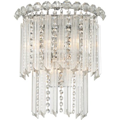 Vienna Full Spectrum Modern Wall Light Sconce Chrome Hardwired 14 1/2" High Fixture Crystal Accents for Bedroom Bathroom Hallway