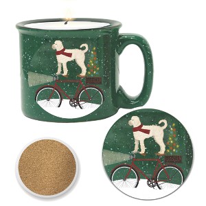 Courtside Market CM White Doodle On Bike Christmas Cozy Candle Mug & Ceramic Coaster Set - 1 of 1