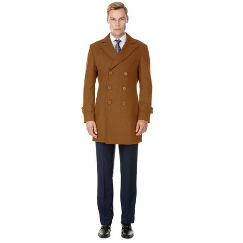 Braveman Men's Double Breasted Pea Coat Wool Blend Dress Jacket Peacoat Caramel 2X