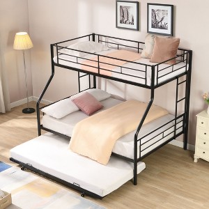 NicBex Twin/Full Sturdy Metal Bunk Beds With Optional Trundle,Safety Guardrails&Ladder,Junior Bunk Bed Platform for Bedroom,250/350lbs Max,Black - 1 of 4