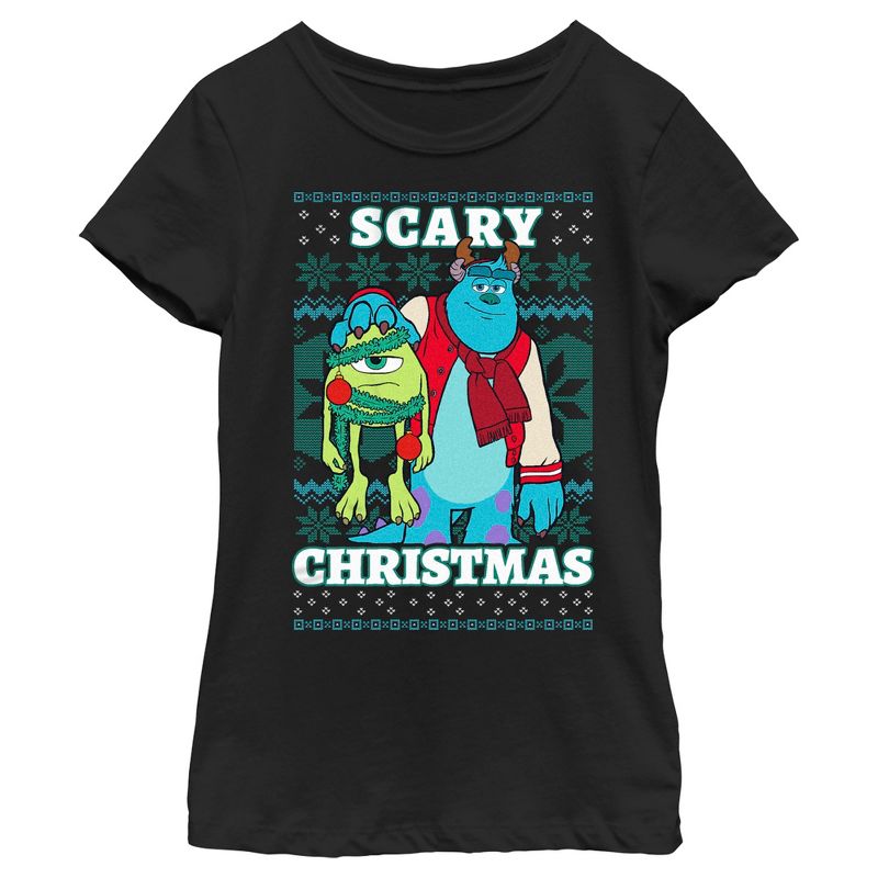 Girl's Disney Monsters Inc. Mike and Sully Scary Christmas T-Shirt, 1 of 5