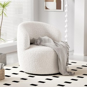 Swivel Accent Chair, 360° Small Round Barrel Chairs, Modern Cozy Faux Shearling Padded Armchair - 1 of 4