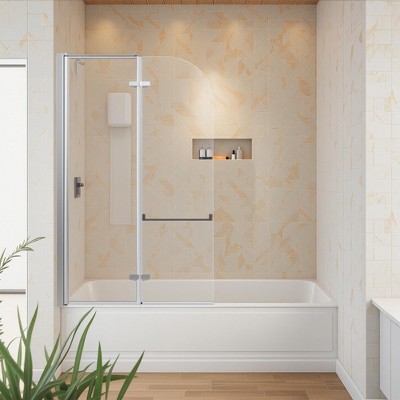 Frameless 6mm SGCC Tempered Glass Bath/Shower Door, Reversible, Chrome Finish