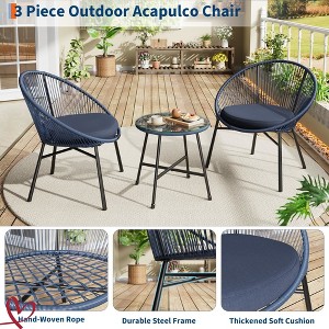 Jojoka 3-Piece Patio Bistro Set with Cushioned Acapulco Chairs & Glass Table, All-Weather Outdoor Conversation Set for Deck, Balcony, Backyard - 1 of 4