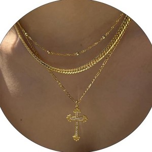 HTUTWOO Cross Necklace for Women,14K Gold Plated Dainty Heart Cross Pendant Choker, Simple Trendy Cute Cross Charm Diamond Necklace - 1 of 4