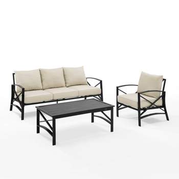 Crosley Kaplan 3pc Outdoor Patio Sofa Set with Sofa & Arm Chair with Coffee Table