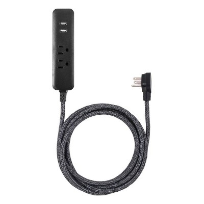 Cordinate 4' 2 AC 2 USB Extension Cord Dark Heather