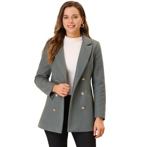 INSPIRE CHIC Women's Double Breasted Work Office Elegant Winter Notched Collar Coat - 1 of 4
