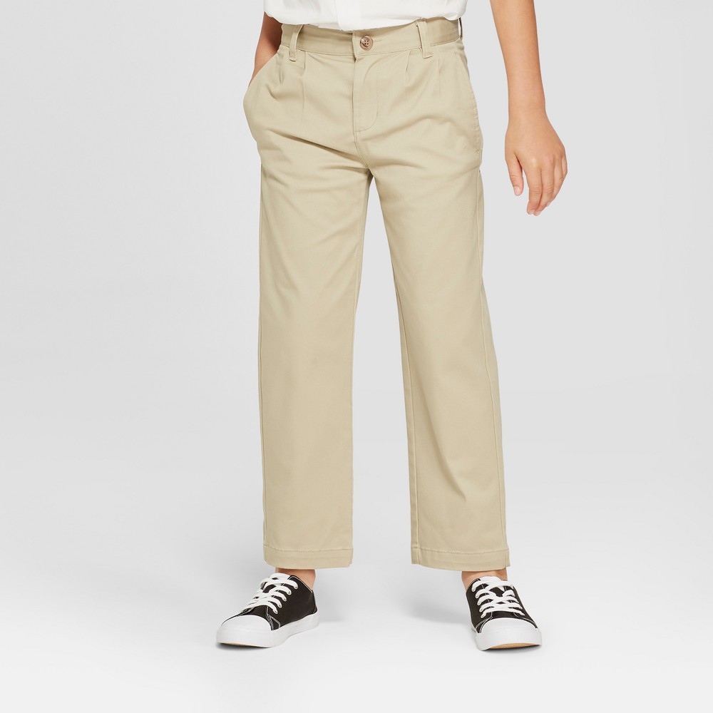 Boys' Pleated Uniform Chino Pants - Cat & Jack Khaki 4, Green was $14.99 now $10.49 (30.0% off)