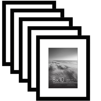Americanflat 8x10 Picture Frame in Black - Displays 5x7 With Mat and 8x10 Without Mat - Set of 5 Frames with Sawtooth Hanging Hardware