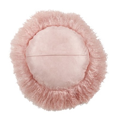 Rose 16'' Round Mongolian Lamb Fur Throw Pillow