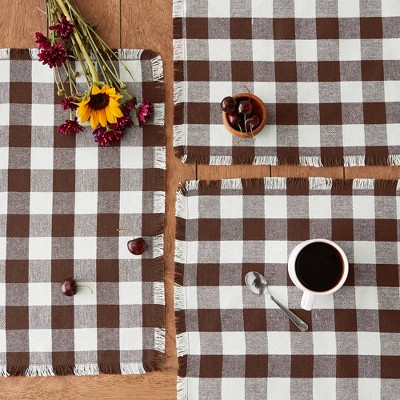 Bark Brown and White Checkered Cotton Placemats, Set of 6