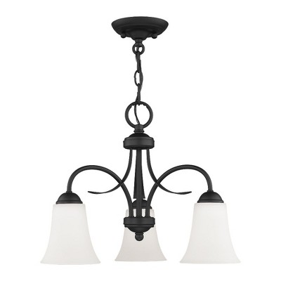 Black 3-Light Chandelier with Hand Blown Satin Glass