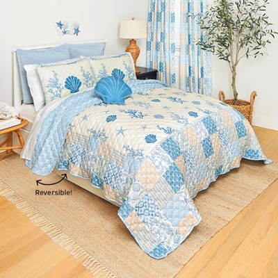 The Lakeside Collection Coral Patch Quilt Ensemble - King Quilt