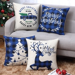 Velvet Christmas Pillow Covers 18x18 4-Pack - Deer/Snowflake/Tree Holiday Decor for Sofa Couch Bed, Festive Throw Cushion Cases - 1 of 4
