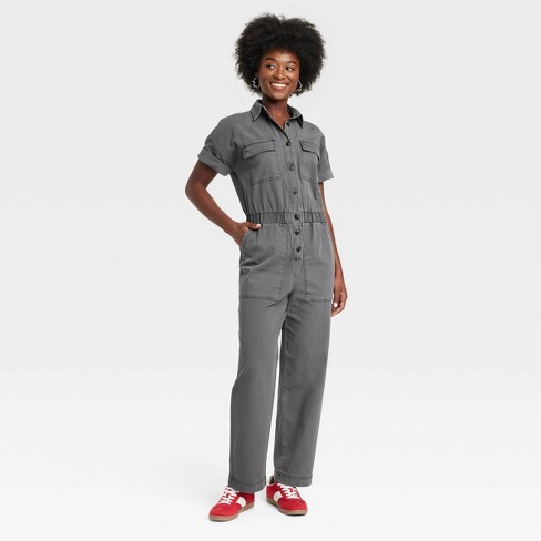 Women s Short Sleeve Boilersuit Universal Thread Gray 10 Target