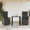 vidaXL 3 Piece Patio Dining Set Gray Poly Rattan with Cushions - Adjustable Reclining Chairs and Glass Tabletop for Garden, Backyard, or Patio - 2 of 4