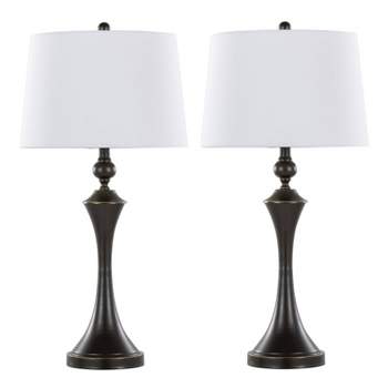 LumiSource (Set of 2) Flint 30" Contemporary Table Lamps Oil Rubbed Bronze with White Linen Shade and Built-in USB Port from Grandview Gallery