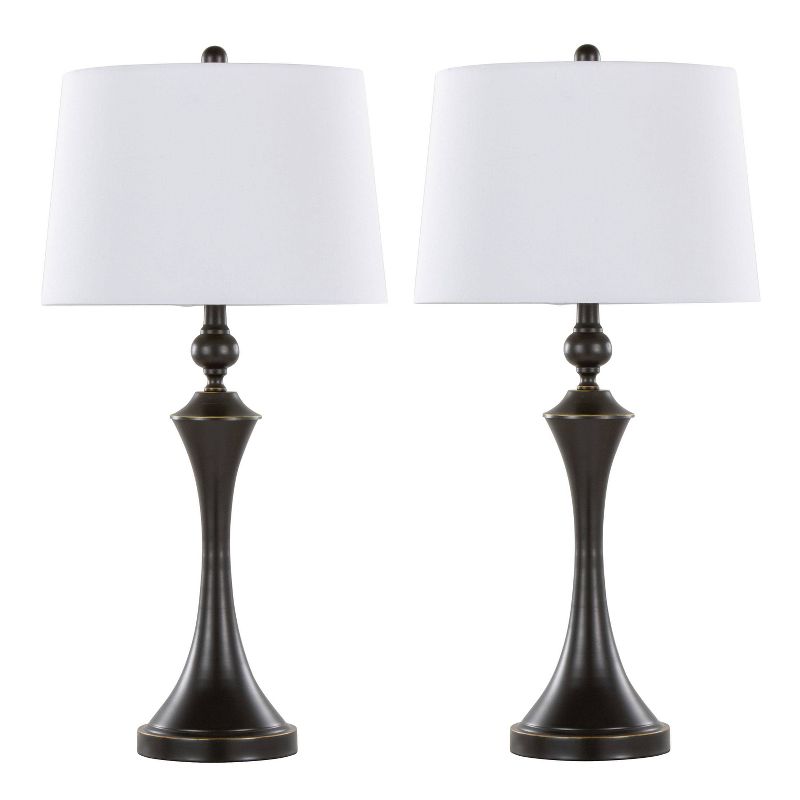 LumiSource (Set of 2) Flint 30&#34; Contemporary Table Lamps Oil Rubbed Bronze with White Linen Shade and Built-in USB Port from Grandview Gallery, 1 of 9