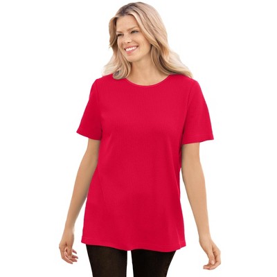 Woman Within Plus Size Waffle Thermal Satin Trim Tee