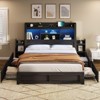 AMERLIFE Bed Frame with Drawers, LED, Bookcase Headboard, Charging, Shelves - 2 of 4