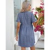 Maternity Swiss Dot Dress Summer V Neck Short Sleeve Button Down Mini Dress Baby Shower Photoshoot with Pockets - 4 of 4