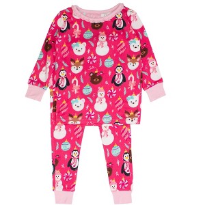 RuffleButts SoftSnooze Toddler Girls Holiday Ruffle Long Sleeve Pajama Set - 1 of 2