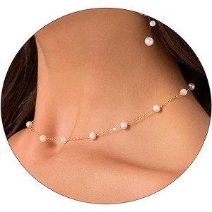 Pearl Pendant Necklace for Women, 14K Gold Plated Handmade Layered Chain - 1 of 4
