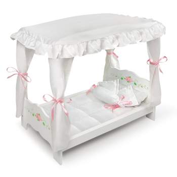 Badger Basket Round Doll Crib Bed w/Pink Bedding and Canopy FREE