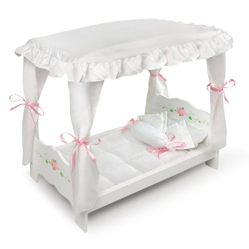 Badger Basket White Rose Doll Canopy Bed, 1 of 6