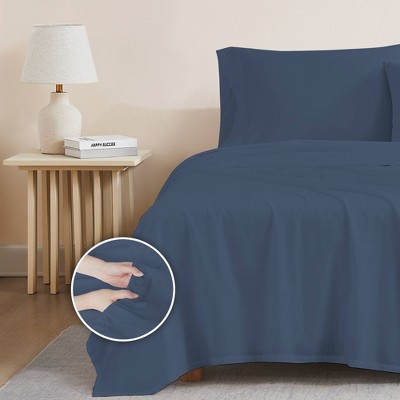 Navy Organic Cotton Percale Twin Sheet Set