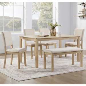 6-Piece Modern Wood Dining Table Set with Bench and 4 Upholstered Chairs, Modern Rectangular Kitchen Table Set for Dining Room - Panipeachy - 1 of 4