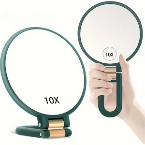 Mber Hand Mirror For Makeup Mirror 2-Sided 1X 10X Magnifying Mirror, Travel Mirror With Stand, Foldable Handheld Mirrors with Handle, Green - 1 of 4