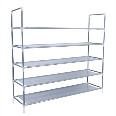 SEVOBAL 5-Tier Durable Stable Sturdy Space Saving Tower Non-Woven Fabric Shoe Shelf for Closet Garage Corridor Entryway, Silver, 37.8"*3.94"*3.15"
