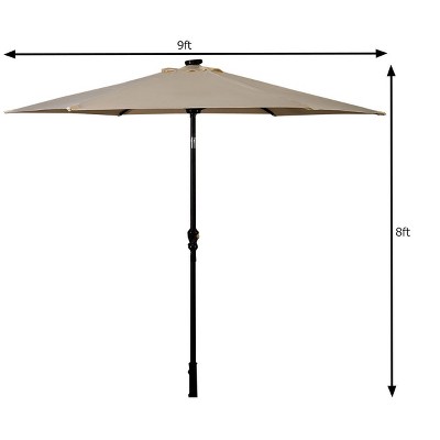 Beige 9FT Solar LED Patio Umbrella with Steel Frame