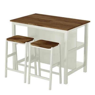 3-piece Wood Kitchen Island Set With Seating And Storage For Small ...