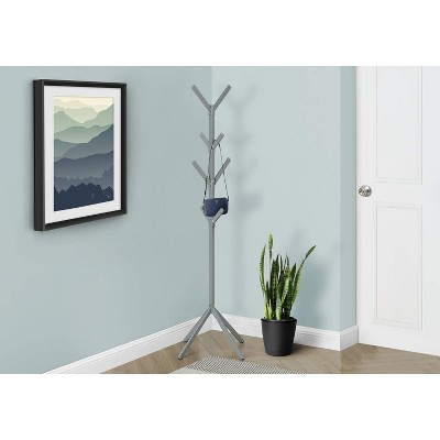 Silver Metal 70" Contemporary Coat Rack with 8 Hooks
