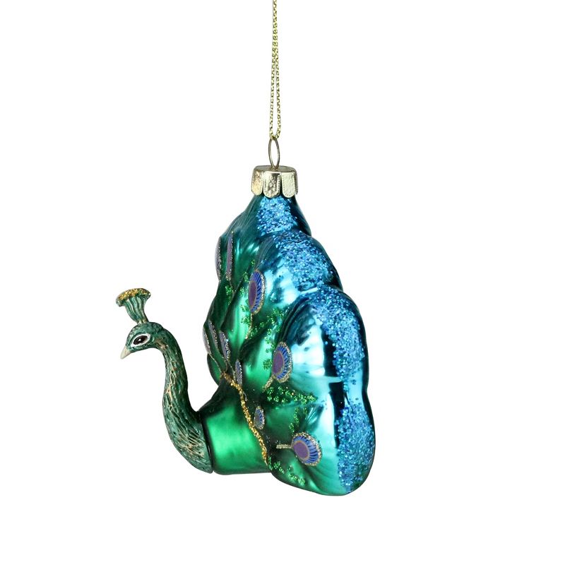 Northlight 4.25" Blue and Green Peacock Glittered Glass Christmas Ornament, 2 of 3