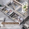 Mastgoal Farmhouse Vanity Desk with Touch Screen LED Mirror, 47" Big Make Up Table, 6 Drawers, Glass Top, Charging Station, Rustic Wood Dressing Table - 3 of 4