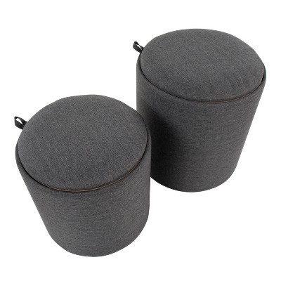 Charcoal and Natural Fabric Tray Nesting Ottoman Set